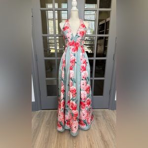 nights by teeze me | Dresses | Nights By Teeze Me Formal Dress Floral  Pattern Halter With Pockets Size 78 | Poshmark